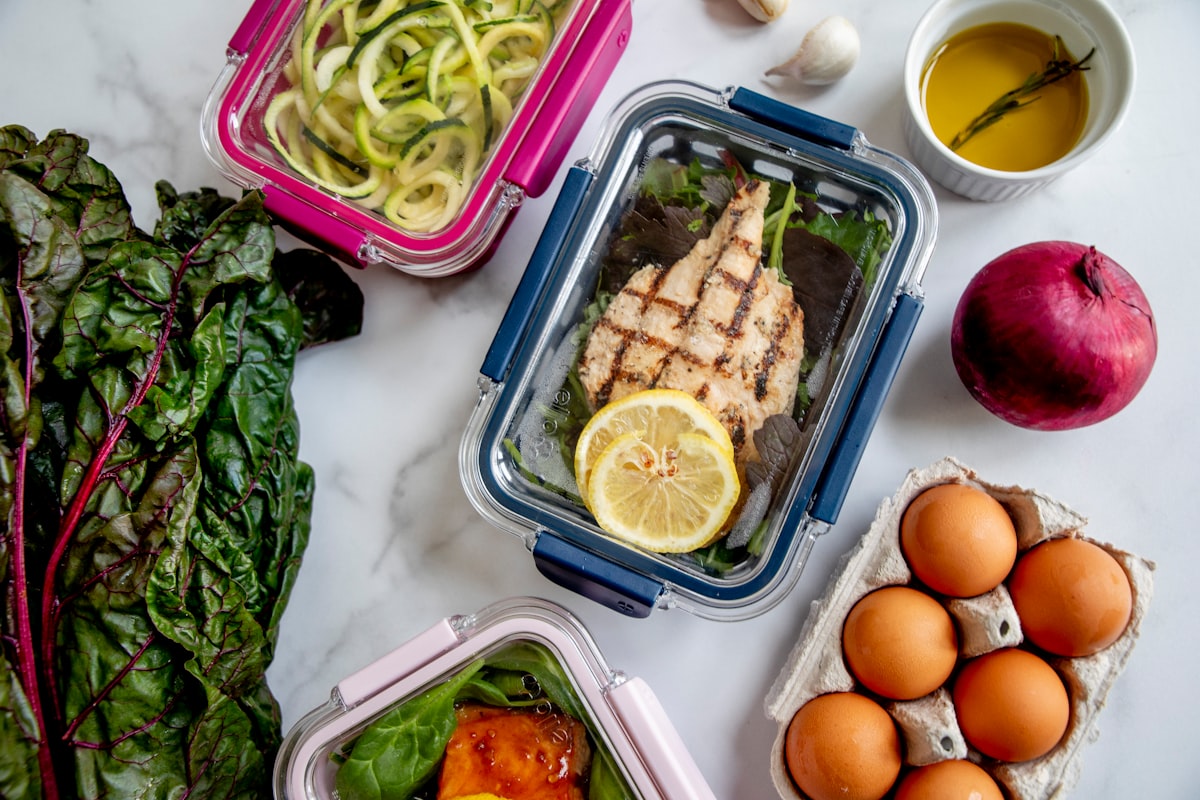 Healthy meal prep containers with organized portions