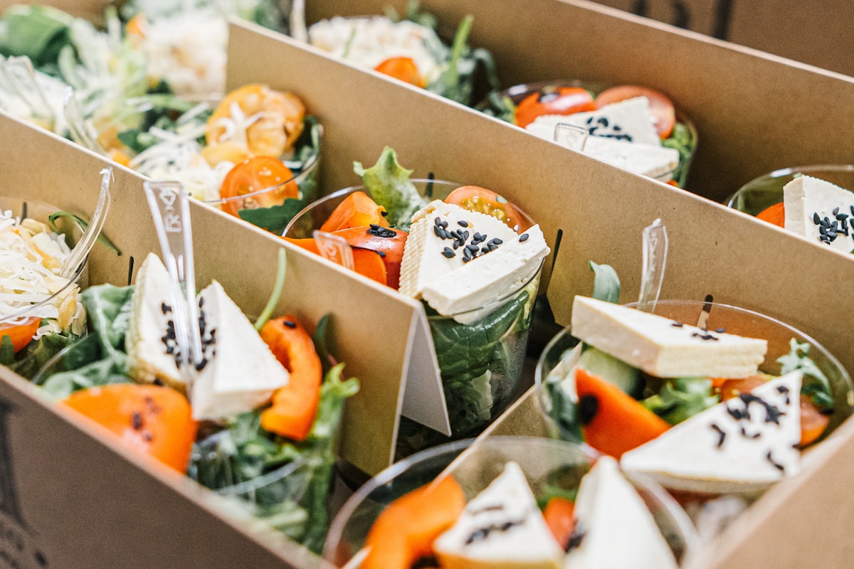 Italian pasta salad with fresh vegetables and mozzarella